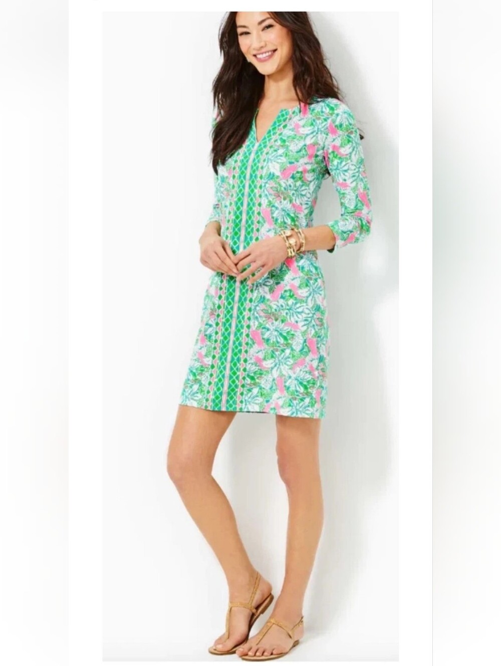 Lilly Pulitzer NADINE CHILLYLILLY DRESS *JUST WING IT* Stretch M Green NWOT